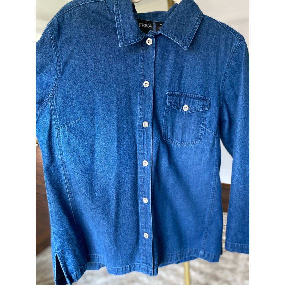 Vintage Erika Denim Button Up Shacket Classic Americana Retro Cowgirl Dark Wash - Picture 4 of 6